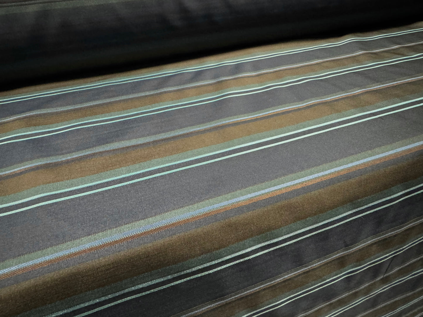 Taffeta faux silk fabric - yarn dyed stripes - blue & bronze