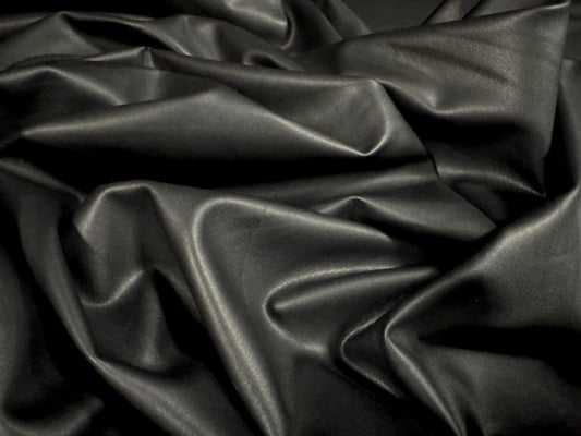 P.U. coated stretch spandex ciré wet look jersey fabric, per metre - plain - matte black