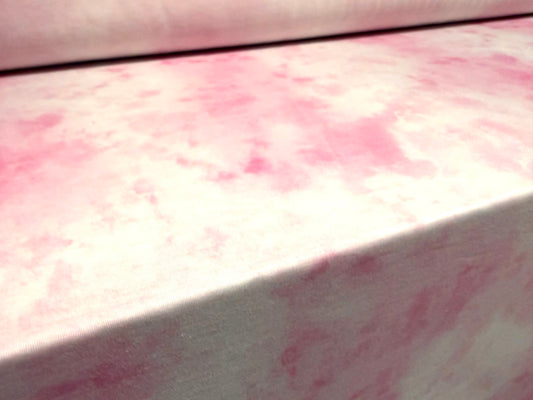 Soft handle stretch jersey fabric, per metre - abstract print - pink & ivory
