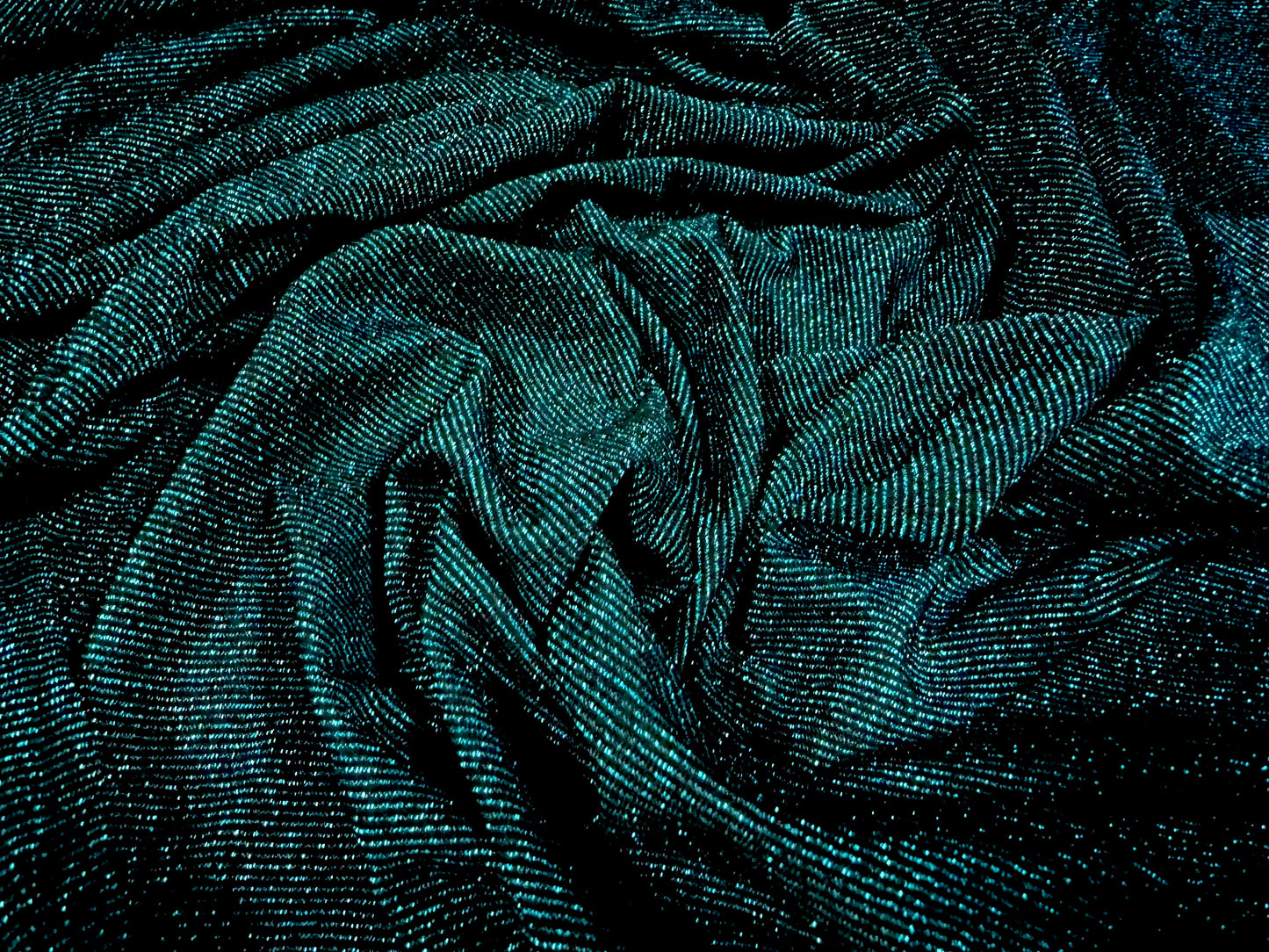 Metallic stretch single jersey fashion fabric, per metre - lurex sparkle - black & turquoise