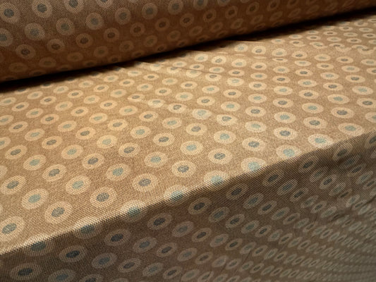 Sheer Mesh net fabric, per metre - circles print - coffee