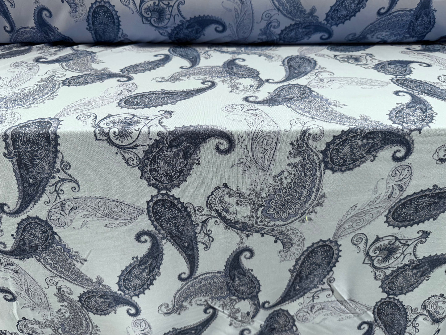 Crepe single jersey fabric, per metre - paisley print - pale blue