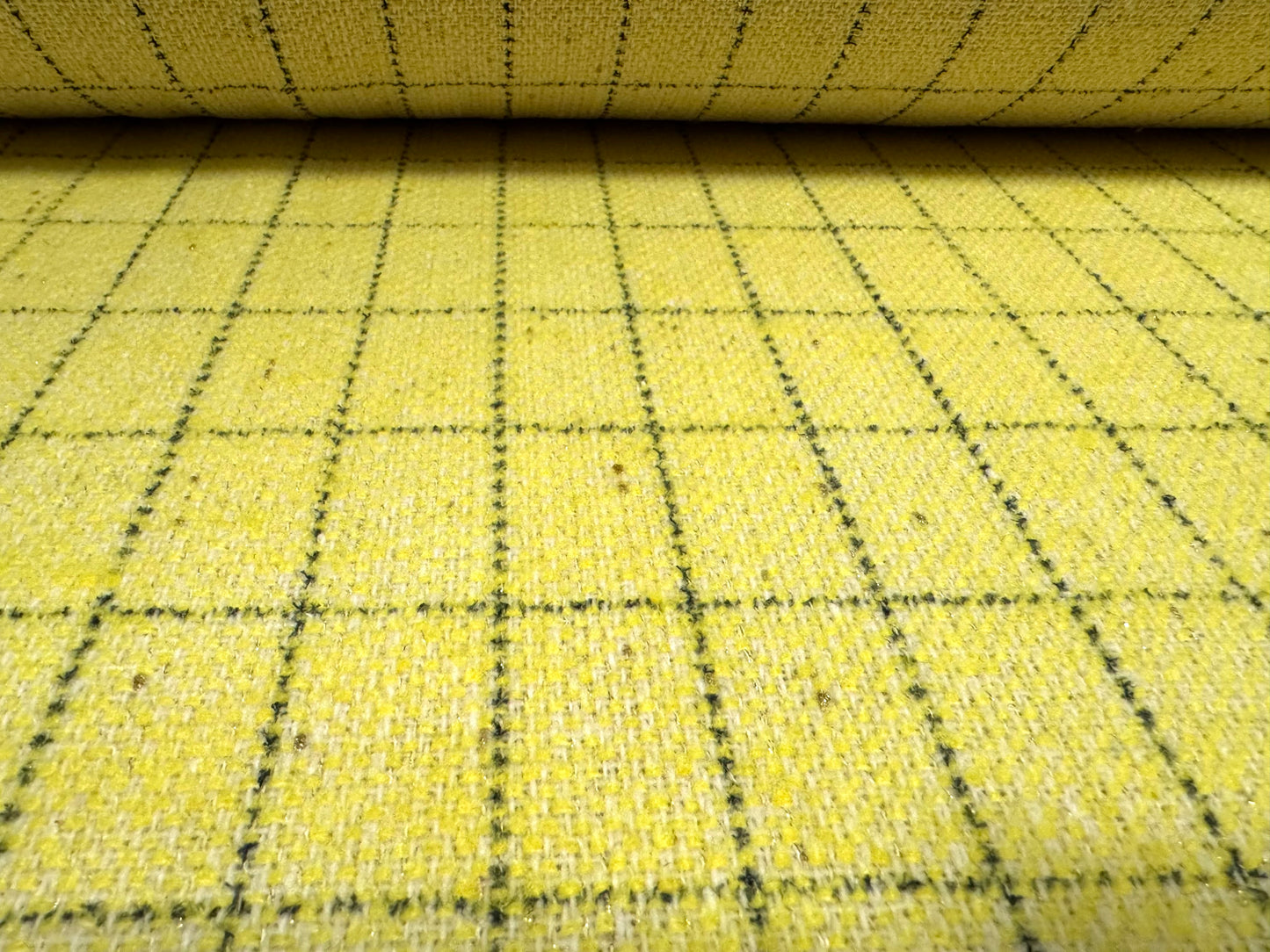 Wool blend bouclé coat jacket fabric, per metre - metallic lurex check - yellow