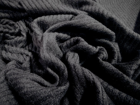 Knitwear rib jersey fabric, per metre - solid - black
