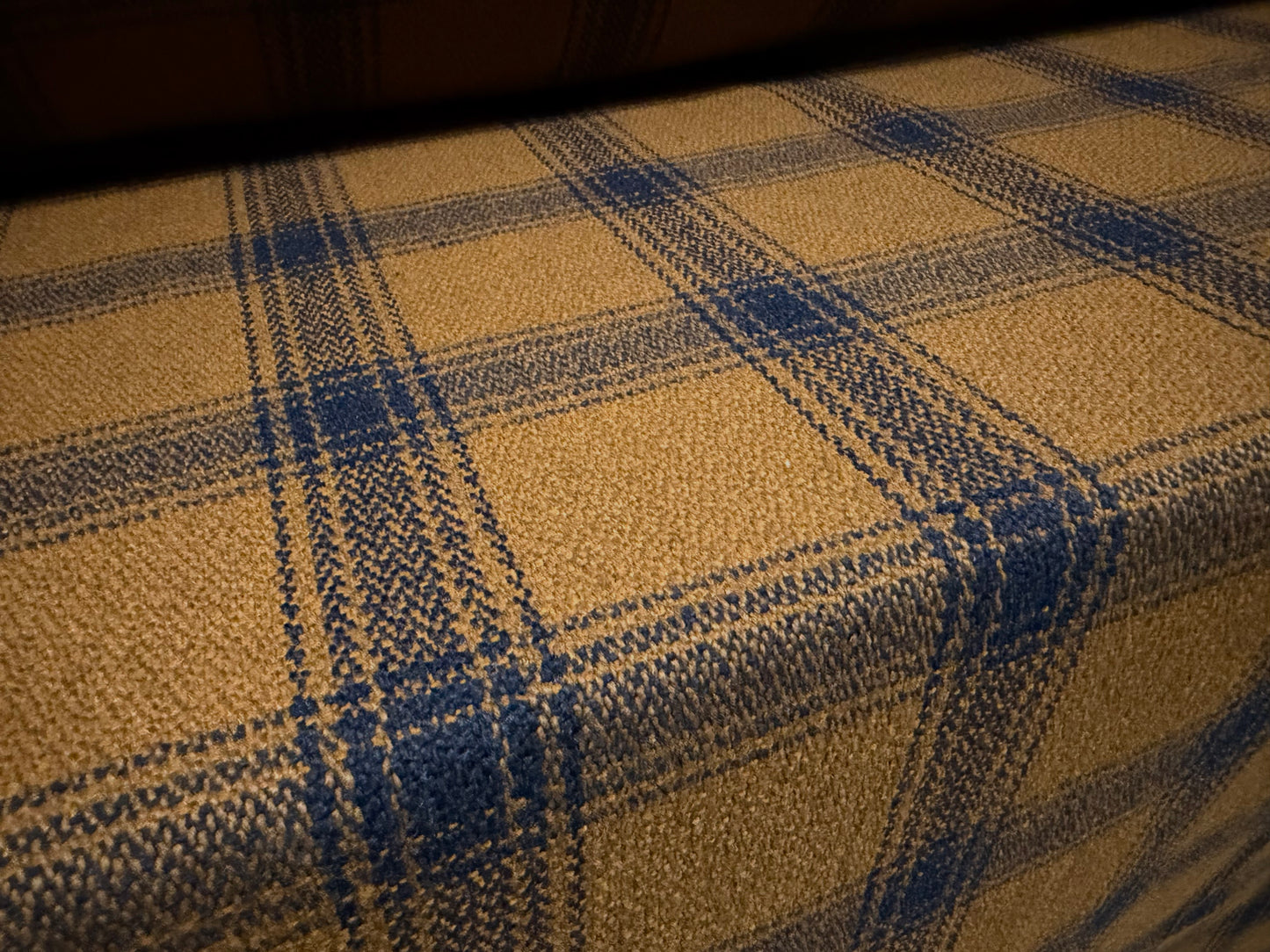 Wool sackcloth fabric, per metre - plaid check - ochre & navy