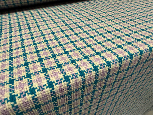 Heavyweight wool bouclé fabric, per metre - check - lilac & teal