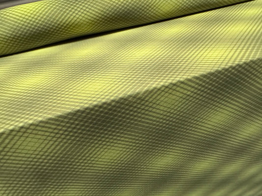 Power mesh net stretch spandex fabric, per metre - psychedelic geometric print - lime