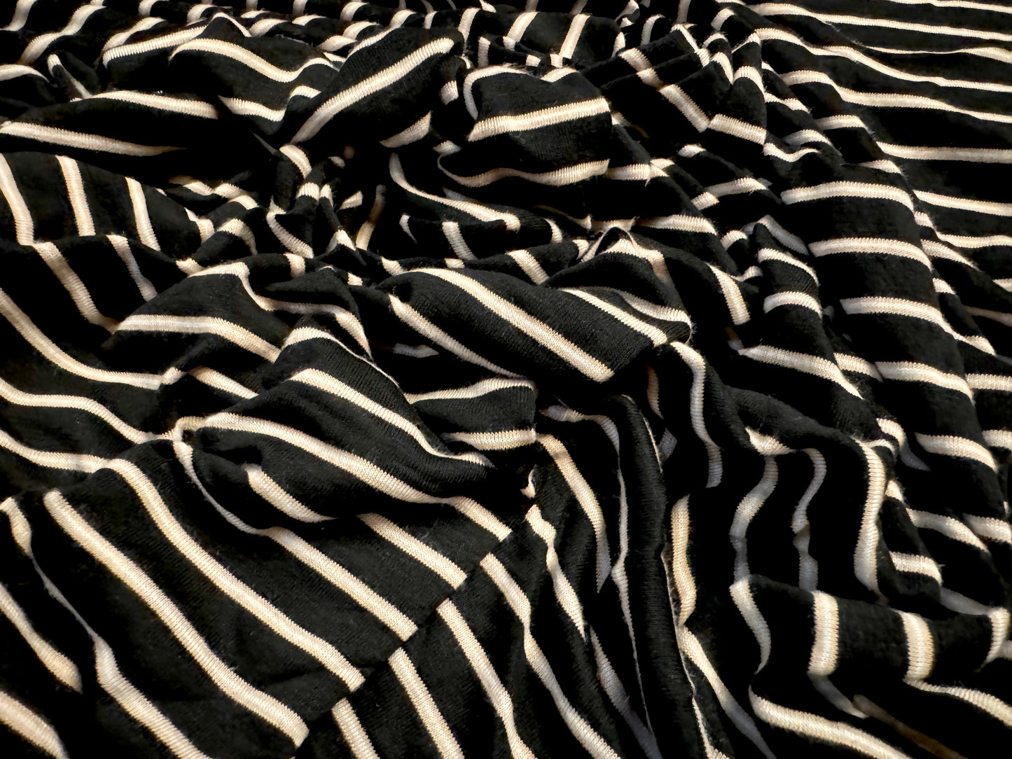 Viscose blend single jersey fabric, per metre - stripe - black & cream