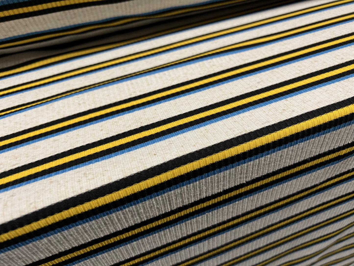 Stretch Spandex rib jersey fabric, per metre - stripe - ecru, yellow & blue