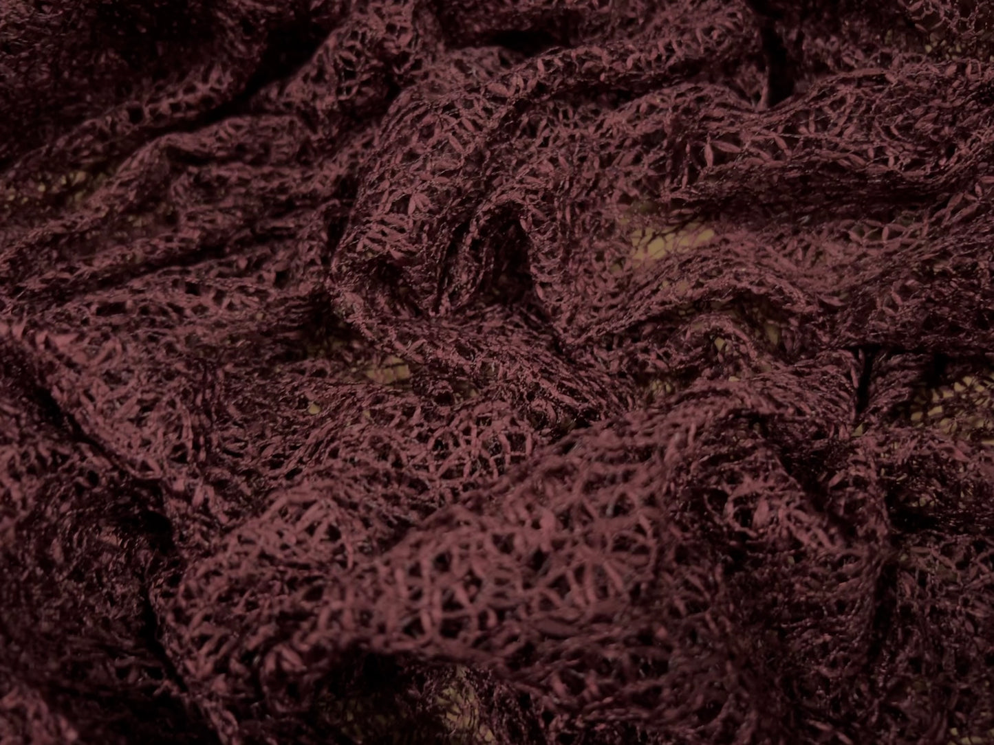 Lightweight crochet knit lace dress fabric, per metre - burgundy