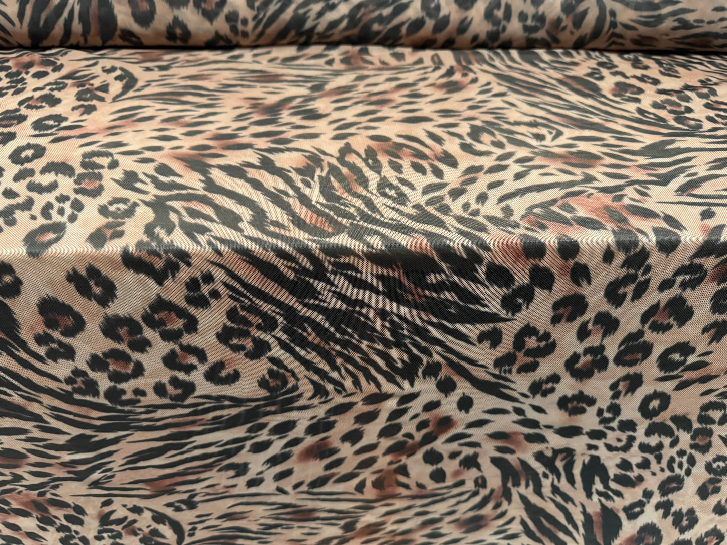 Power mesh net stretch spandex fabric, per metre - leopard & zebra animal print - nude