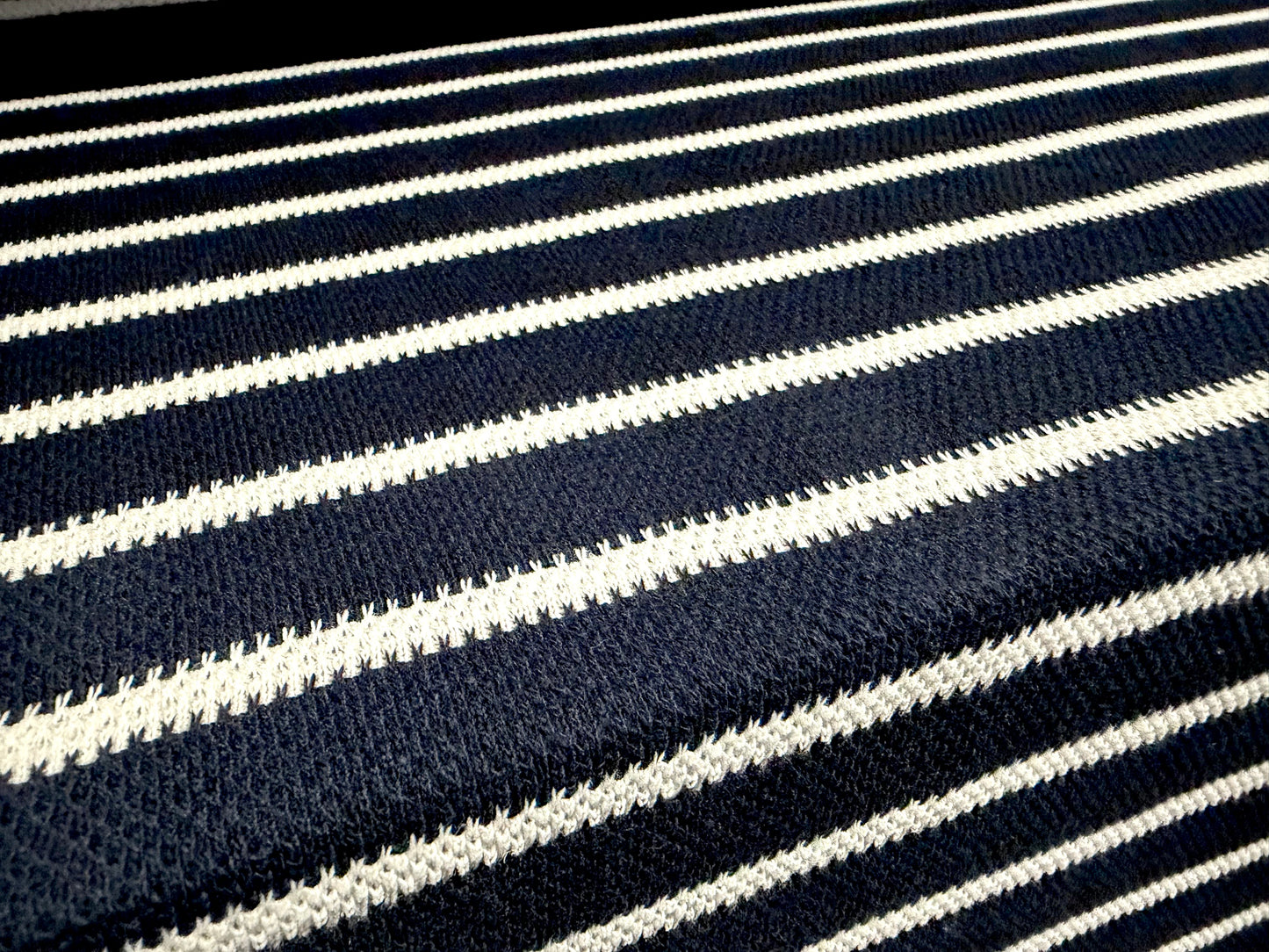 Knitwear jersey fabric, per metre - serrated stripe - dark navy & white