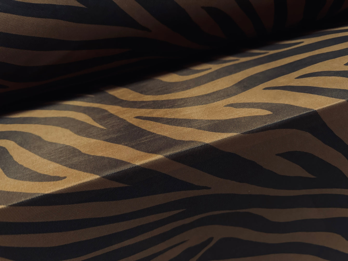 Power mesh net stretch spandex fabric, per metre - zebra animal print - brown