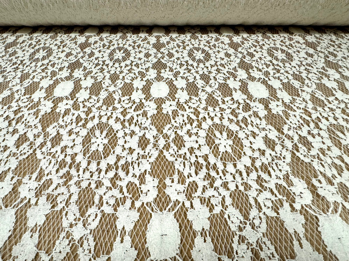 Lightweight cotton lace fabric, per metre - floral design - ivory