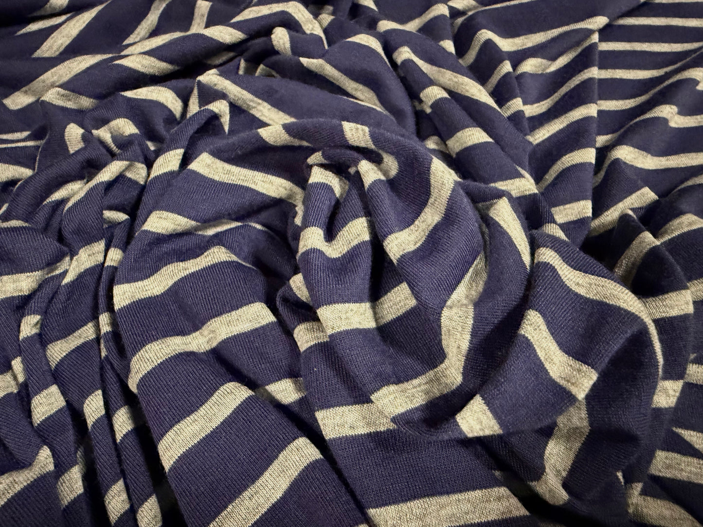 Viscose single jersey fashion fabric, per metre - stripe - Russian purple & grey marl