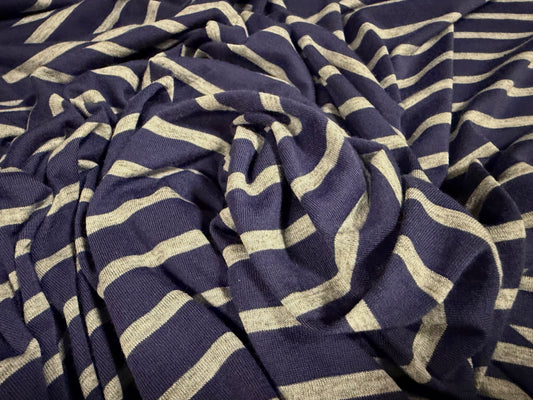 Viscose single jersey fashion fabric, per metre - stripe - Russian purple & grey marl