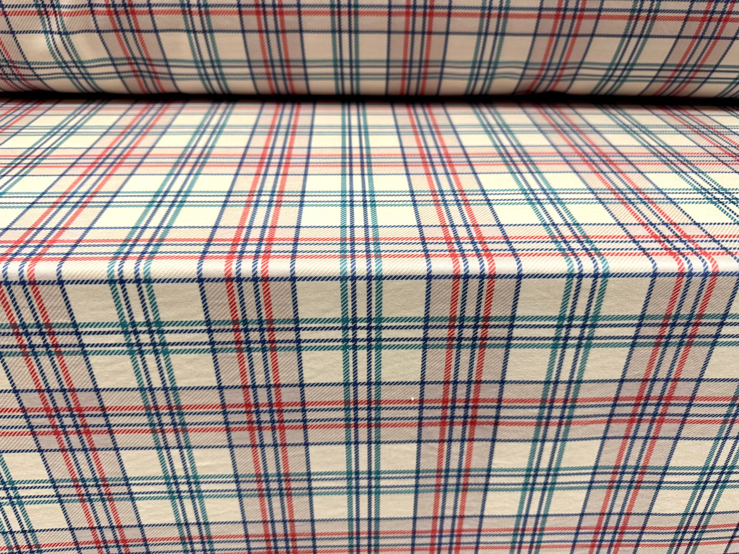 Double jersey upholstery fabric, per metre - plaid print - cream