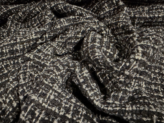 Heavyweight wool bouclé fabric, per metre - plaid check - grey