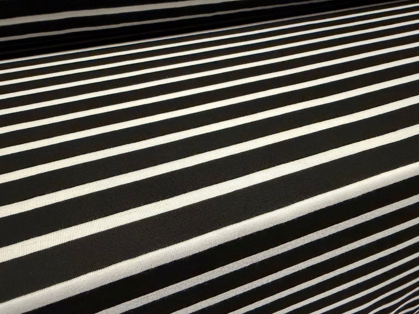 Viscose spandex stretch single jersey fabric, per metre - stripe - black & white