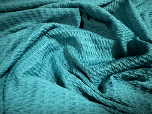 Double jersey knit stretch spandex fabric, per metre - jacquard - teal