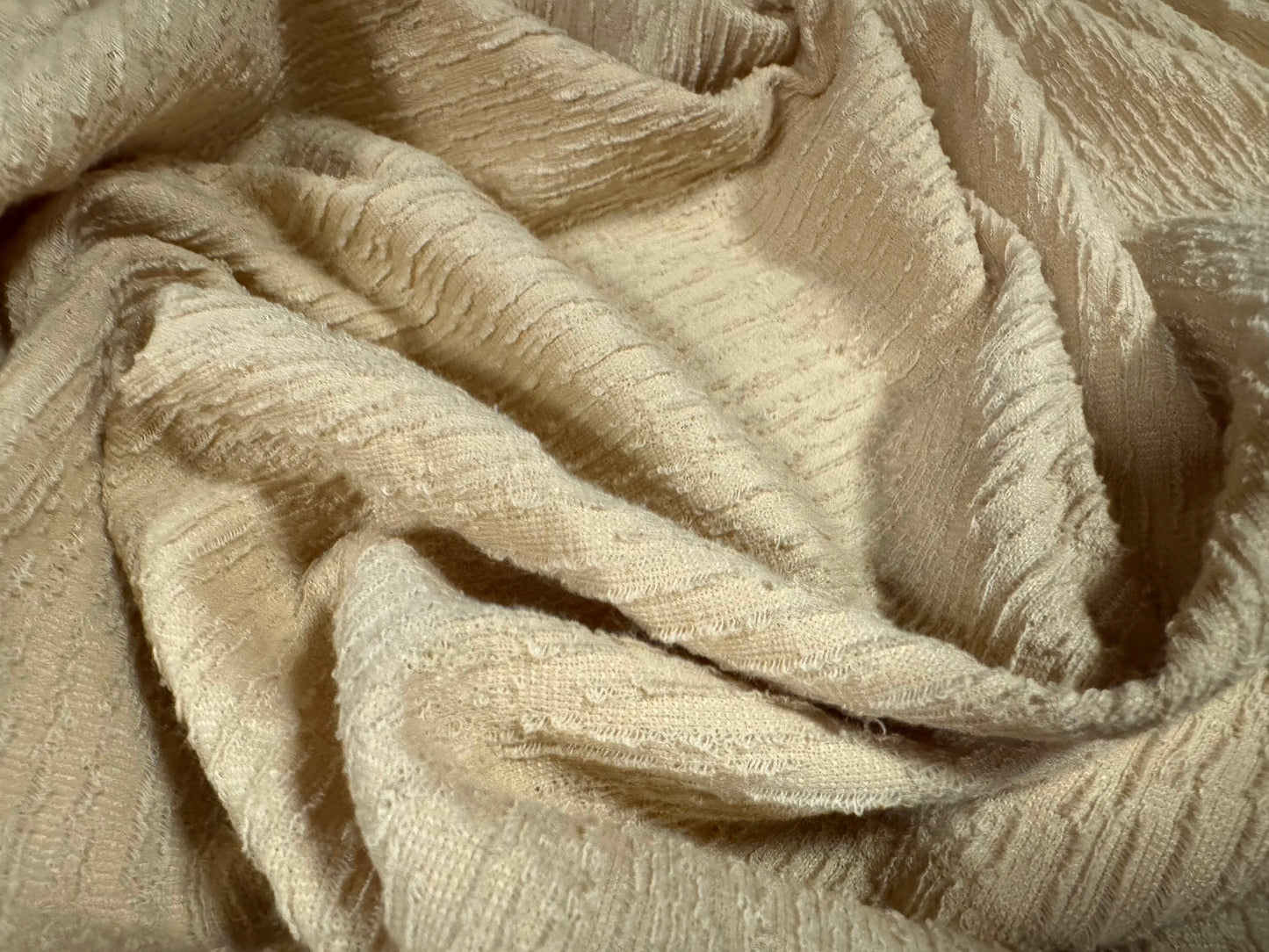 Treebark jacquard stretch spandex double jersey fabric, per metre - clotted cream