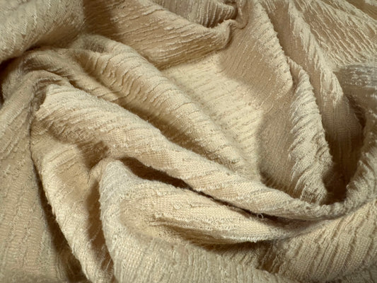 Treebark jacquard stretch spandex double jersey fabric, per metre - clotted cream