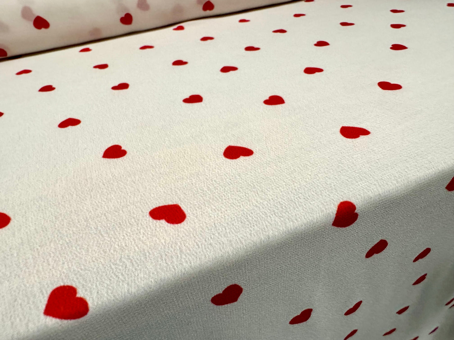 Georgette woven dress blouse fabric, per metre - love heart print - ivory & red