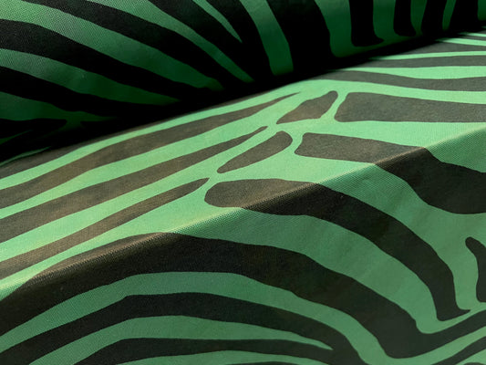 Power mesh net stretch spandex fabric, per metre - zebra animal print - emerald green