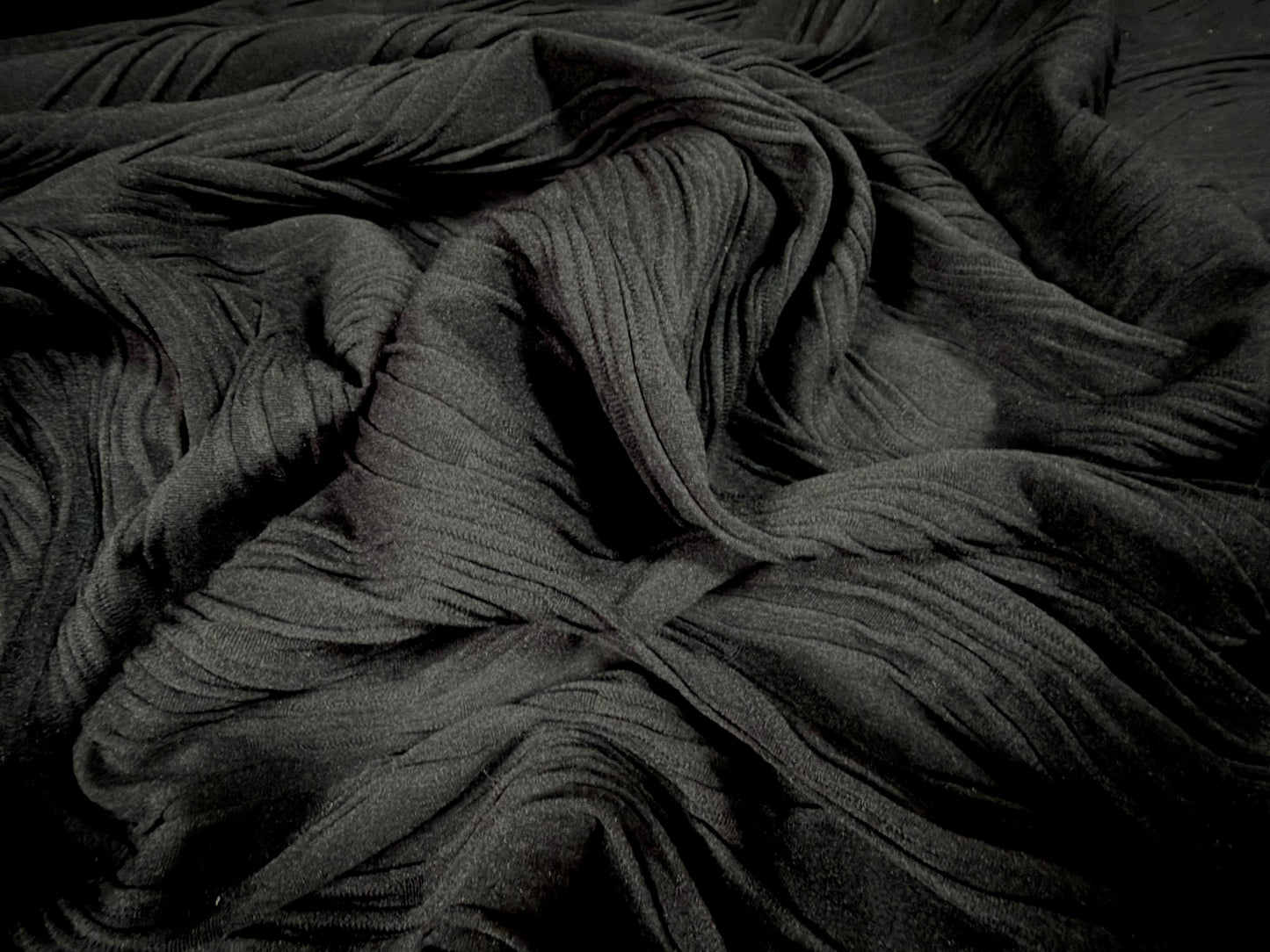 Stretch double jersey fabric, per metre - waves jacquard - black