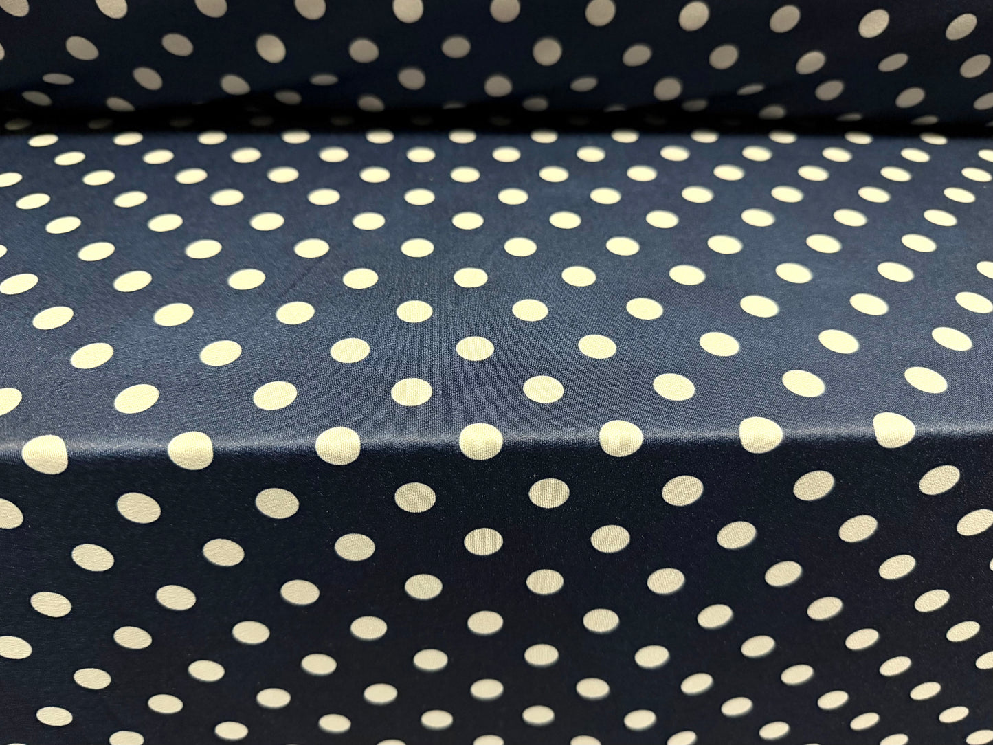 Stretch spandex crepe jersey fabric, per metre - polka dot print - navy & grey
