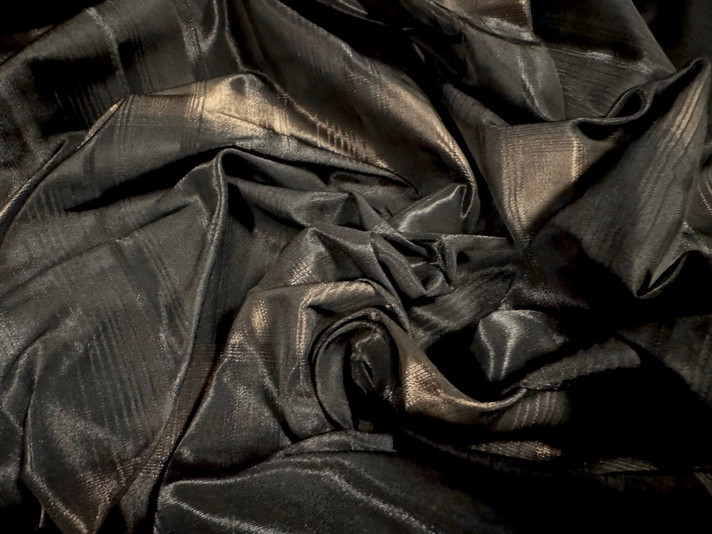 Taffeta faux silk fabric, per metre - shadow check - black & bronze