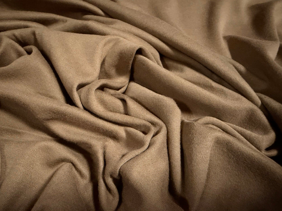 Soft cotton interlock jersey fabric, per metre - plain - fawn brown