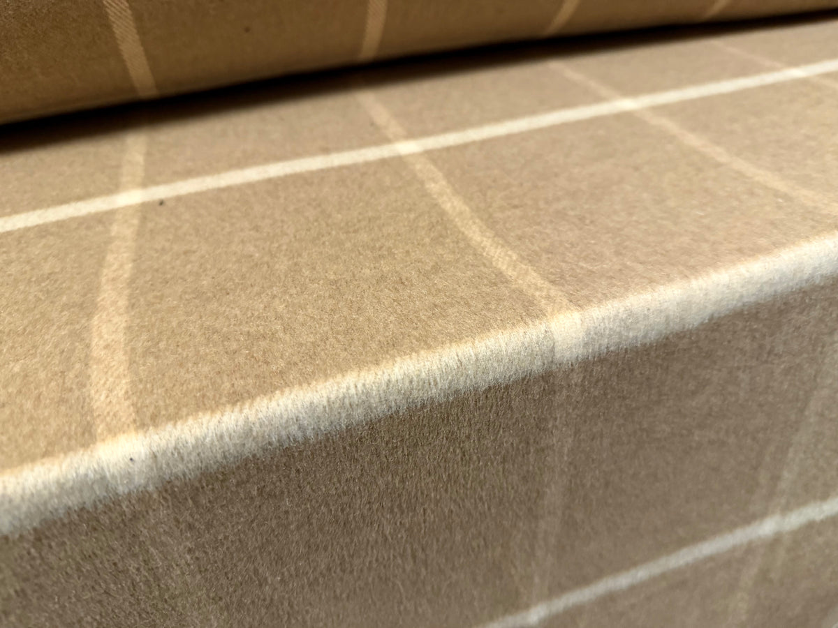Wool flannel fabric, per metre - grid check - light brown & beige
