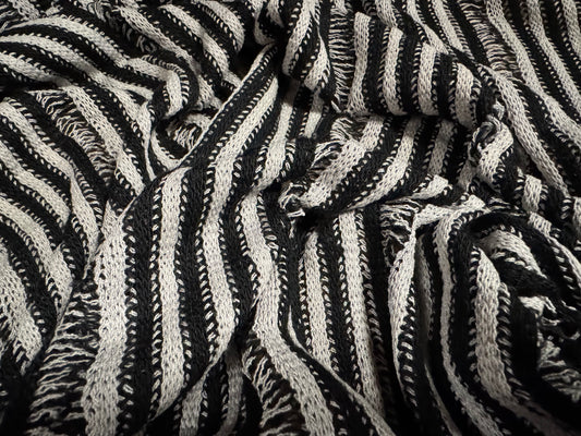 Knitwear jersey fabric, per metre - frayed stripe - black & white