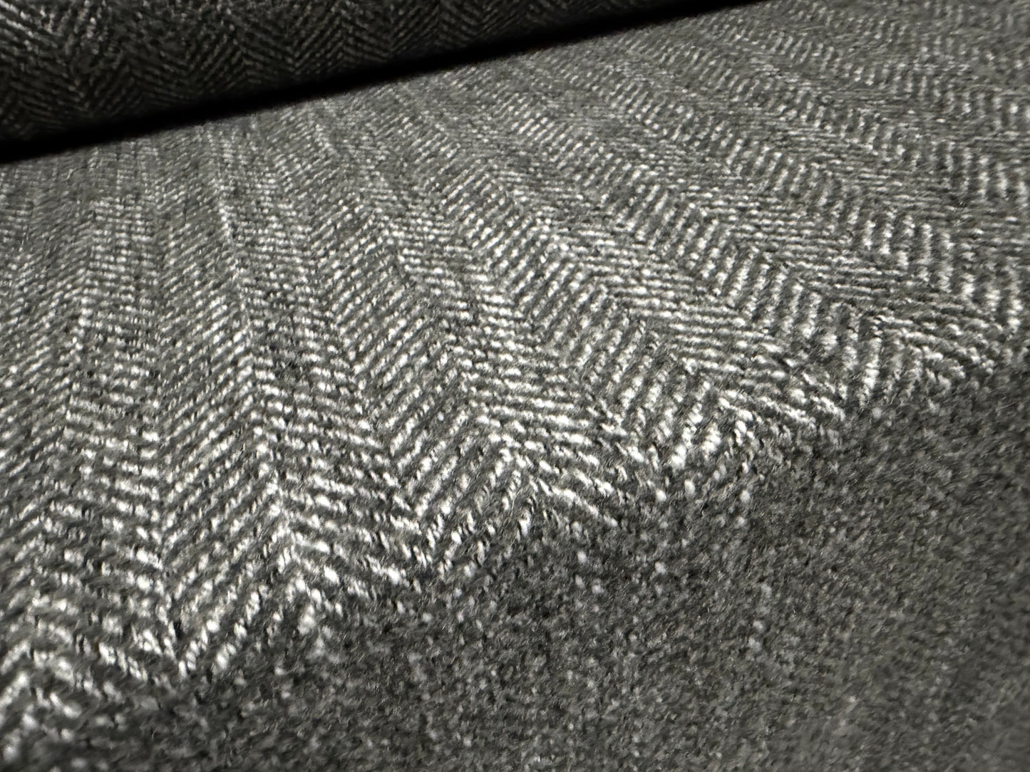 Heavyweight wool bouclé fabric, per metre - herringbone - grey & chalk