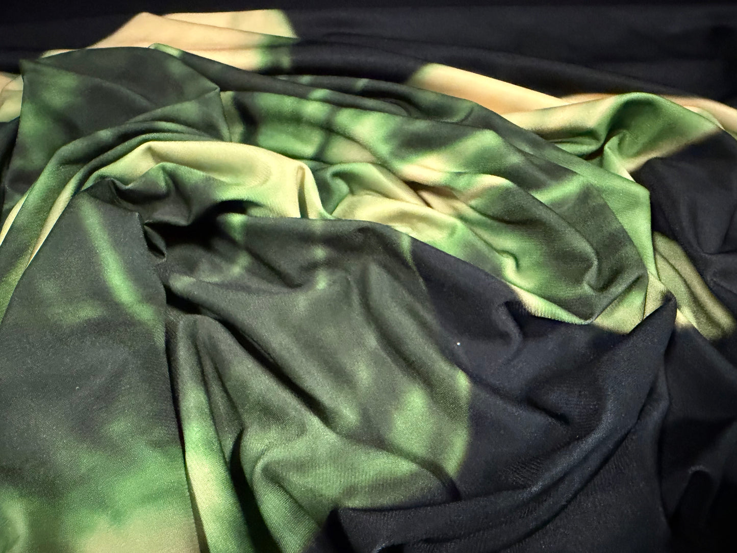 ITY stretch spandex single jersey fabric, per metre - giant sunflower print - black & green