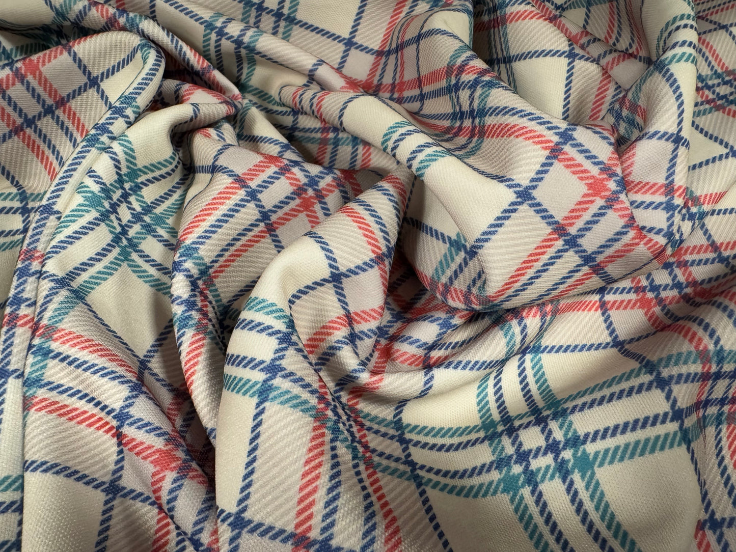 Double jersey upholstery fabric, per metre - plaid print - cream