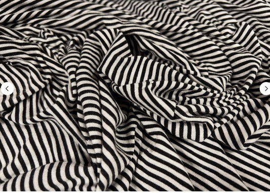Soft handle single jersey fabric, per metre - pinstripe - black & ivory