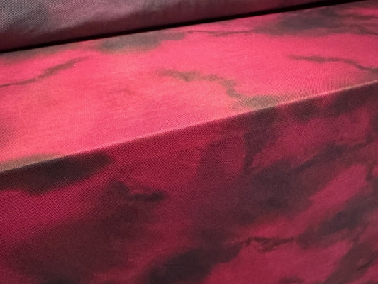 Power mesh net stretch spandex fabric, per metre - tie dye print - wine