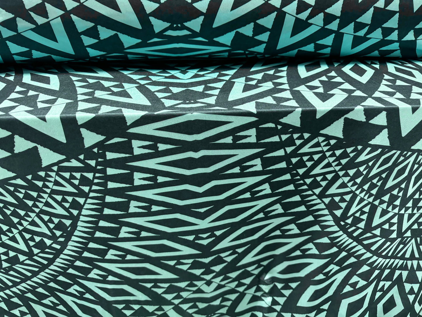 Swimwear stretch spandex jersey fabric, per metre - tribal tattoo print - turquoise