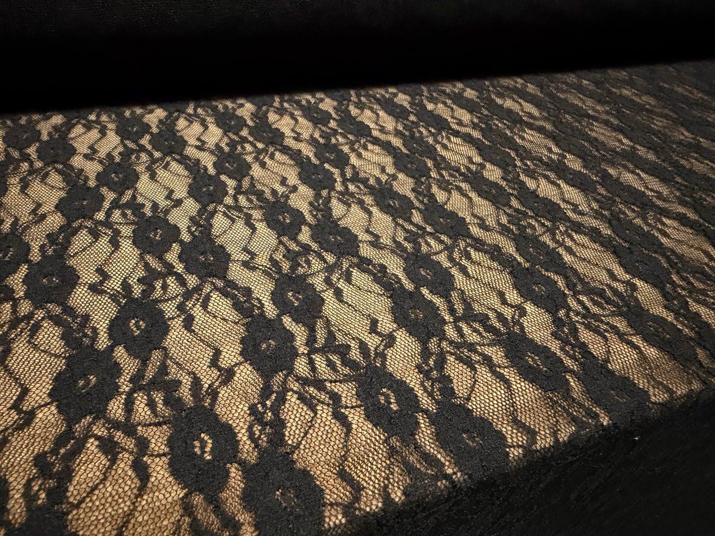 Stretch spandex lace fabric, per metre - floral - black