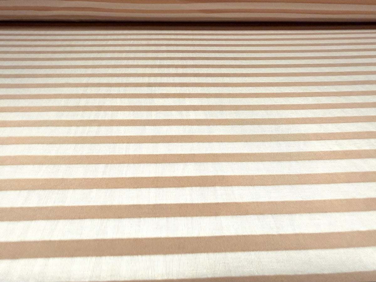 Lightweight viscose spandex stretch single jersey fabric, per metre -  burnout stripe - nude
