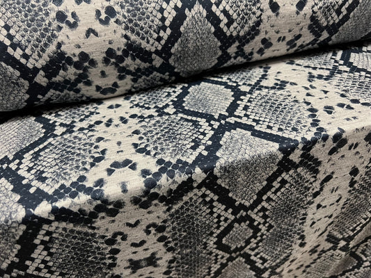 French Terry soft loopback jersey fabric, per metre - snakeskin print - grey marl & black