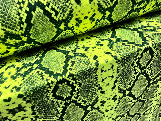 French Terry loopback sweatshirt jersey fabric, per metre - snakeskin animal print - lime