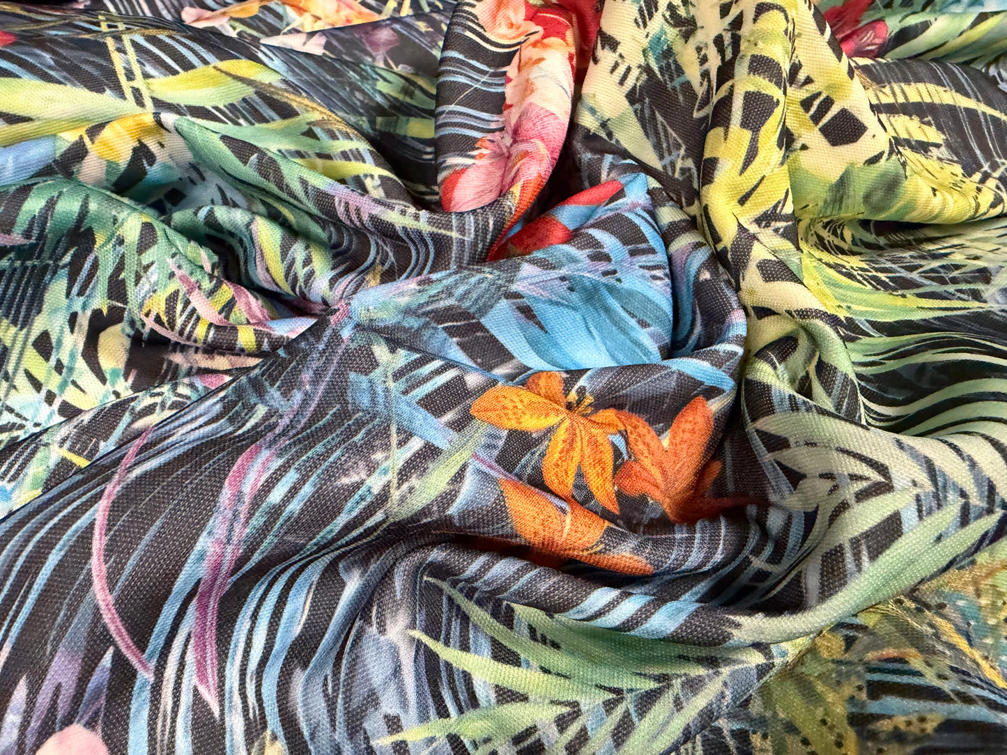 Toledo double jersey fabric, per metre - jungle lily print - multicolour