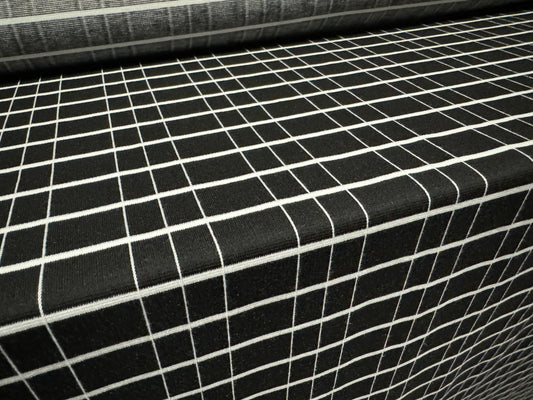 Ponte Roma double jersey knit fabric, per metre - matrix check - black & white