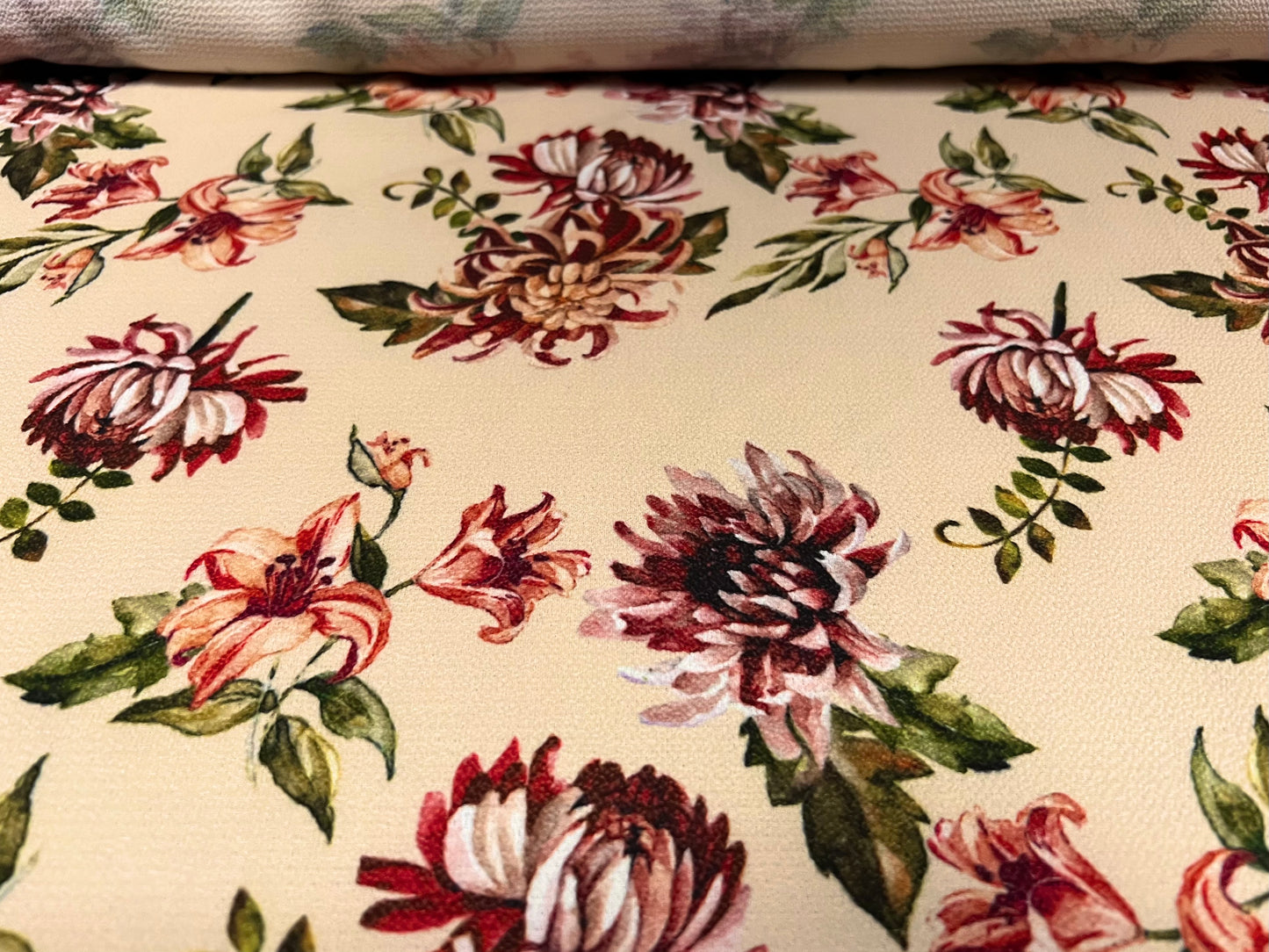 Pebble crepe woven stretch dress fabric, per metre - floral print - cream