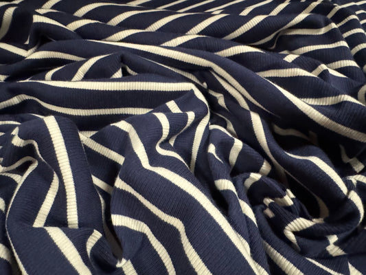 Stretch Spandex rib jersey fabric, per metre - stripe - navy & off white