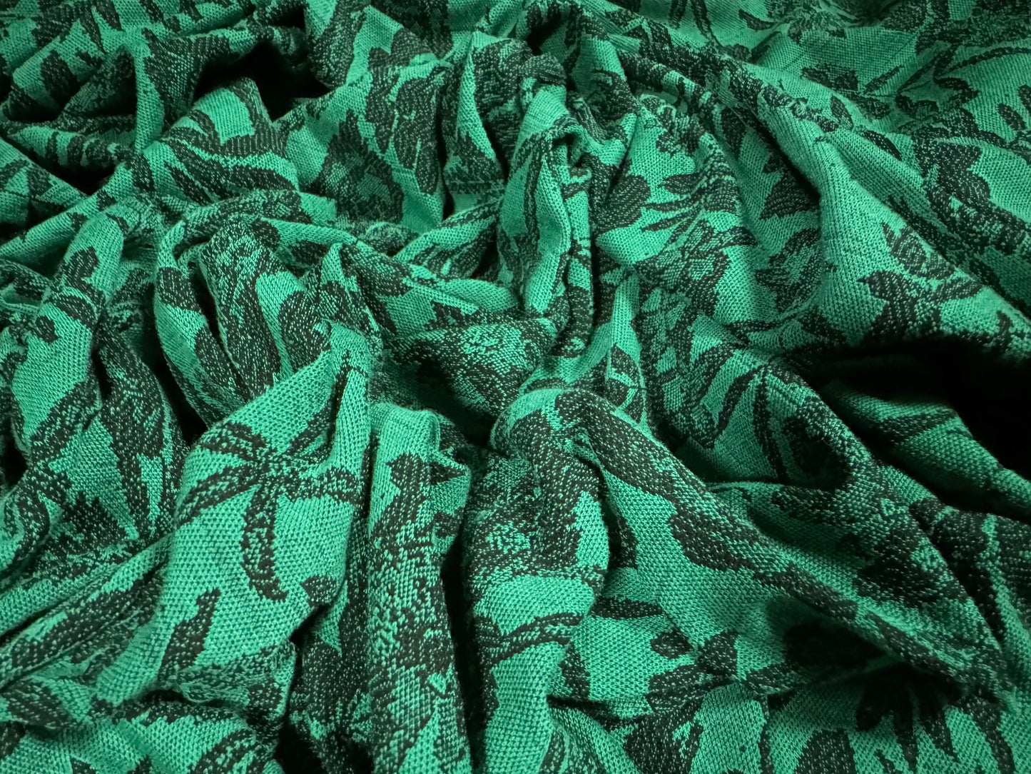 Stretch double jersey crepe fabric, per metre - floral jacquard - emerald green