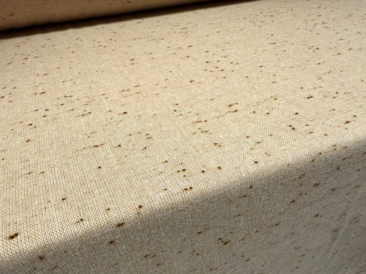 Wool tweed fabric, per metre - flecked - beige & brown